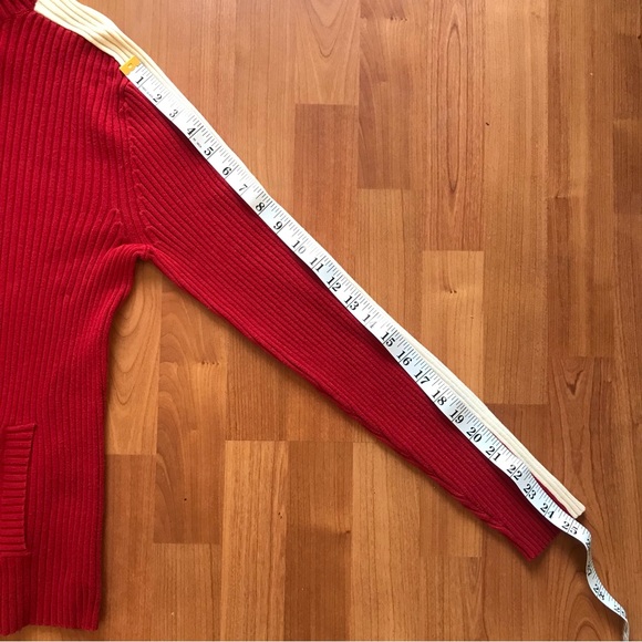 GAP | Y2K Long Sleeved Sporty Red Mock Turtle Neck Sweater w/ White Stripes - Picture 16 of 16